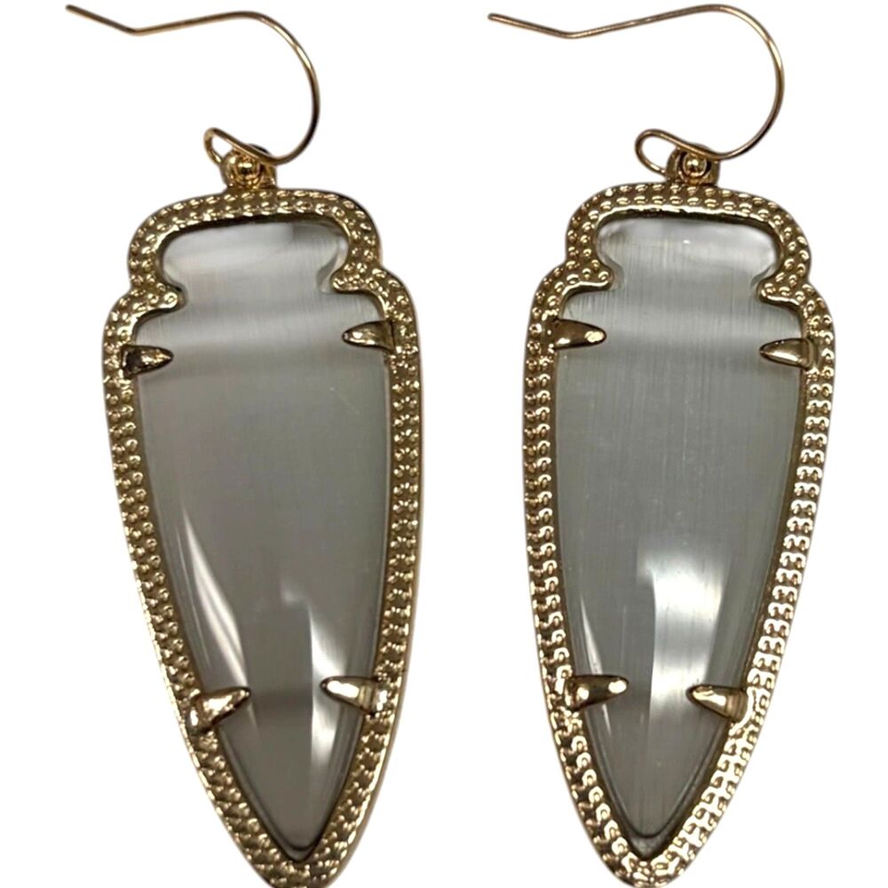 Kendra Scott Skylar Arrowhead Drop Earrings Gold Plated Gray Slate Cat's Eye